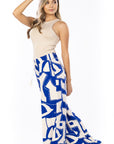 Pantalón Estampado Azul Wide Leg Elástico En Cintura