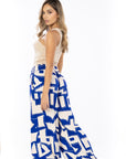 Pantalón Estampado Azul Wide Leg Elástico En Cintura