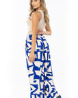 Pantalón Estampado Azul Wide Leg Elástico En Cintura