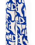 Pantalón Estampado Azul Wide Leg Elástico En Cintura