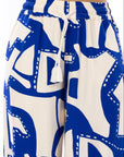 Pantalón Estampado Azul Wide Leg Elástico En Cintura