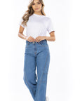 Jean Stretch Wide Leg Azul Medio Corte Diagonal Frontal