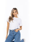 Jean Stretch Wide Leg Azul Medio Corte Diagonal Frontal