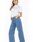 Jean Stretch Wide Leg Azul Medio Corte Diagonal Frontal