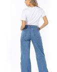 Jean Stretch Wide Leg Azul Medio Corte Diagonal Frontal
