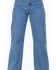 Jean Stretch Wide Leg Azul Medio Corte Diagonal Frontal