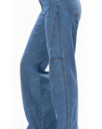 Jean Stretch Wide Leg Azul Medio Corte Diagonal Frontal