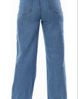Jean Stretch Wide Leg Azul Medio Corte Diagonal Frontal