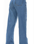 Jean Stretch Wide Leg Azul Medio Corte Diagonal Frontal