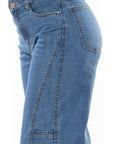 Jean Stretch Wide Leg Azul Medio Corte Diagonal Frontal