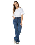 Jeans Stretch Azul Flare 5 Bolsillos Tiro Alto