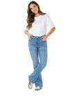 Jeans Stretch Azul Flare 5 Bolsillos Tiro Alto