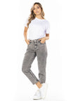 Jeans Rígido Mom Gris 5 Bolsillos