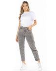 Jeans Rígido Mom Gris 5 Bolsillos