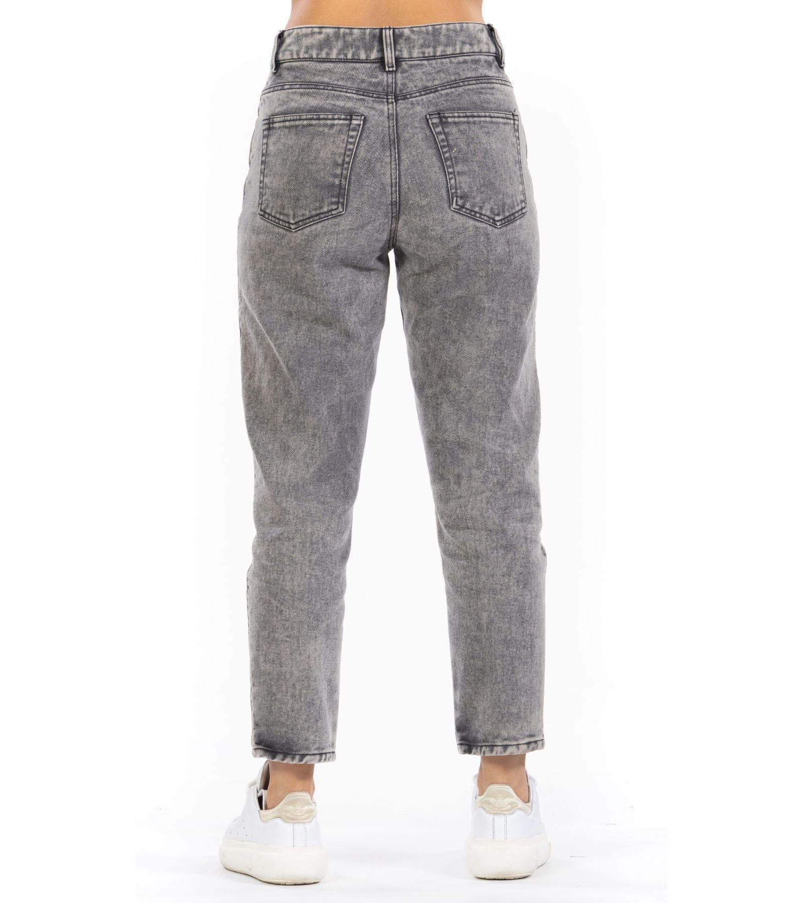 Jeans Rígido Mom Gris 5 Bolsillos