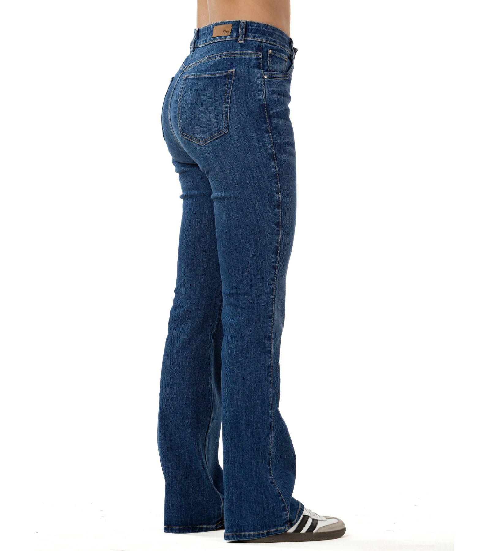 Jeans Stretch Azul Flare 5 Bolsillos Tiro Alto