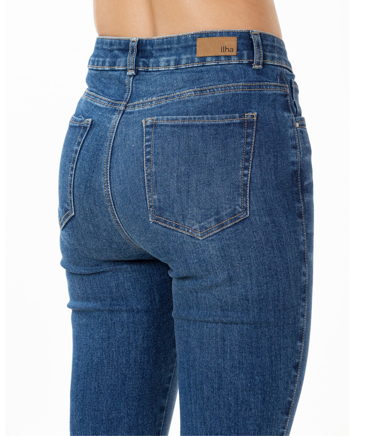 Jeans Stretch Azul Flare 5 Bolsillos Tiro Alto