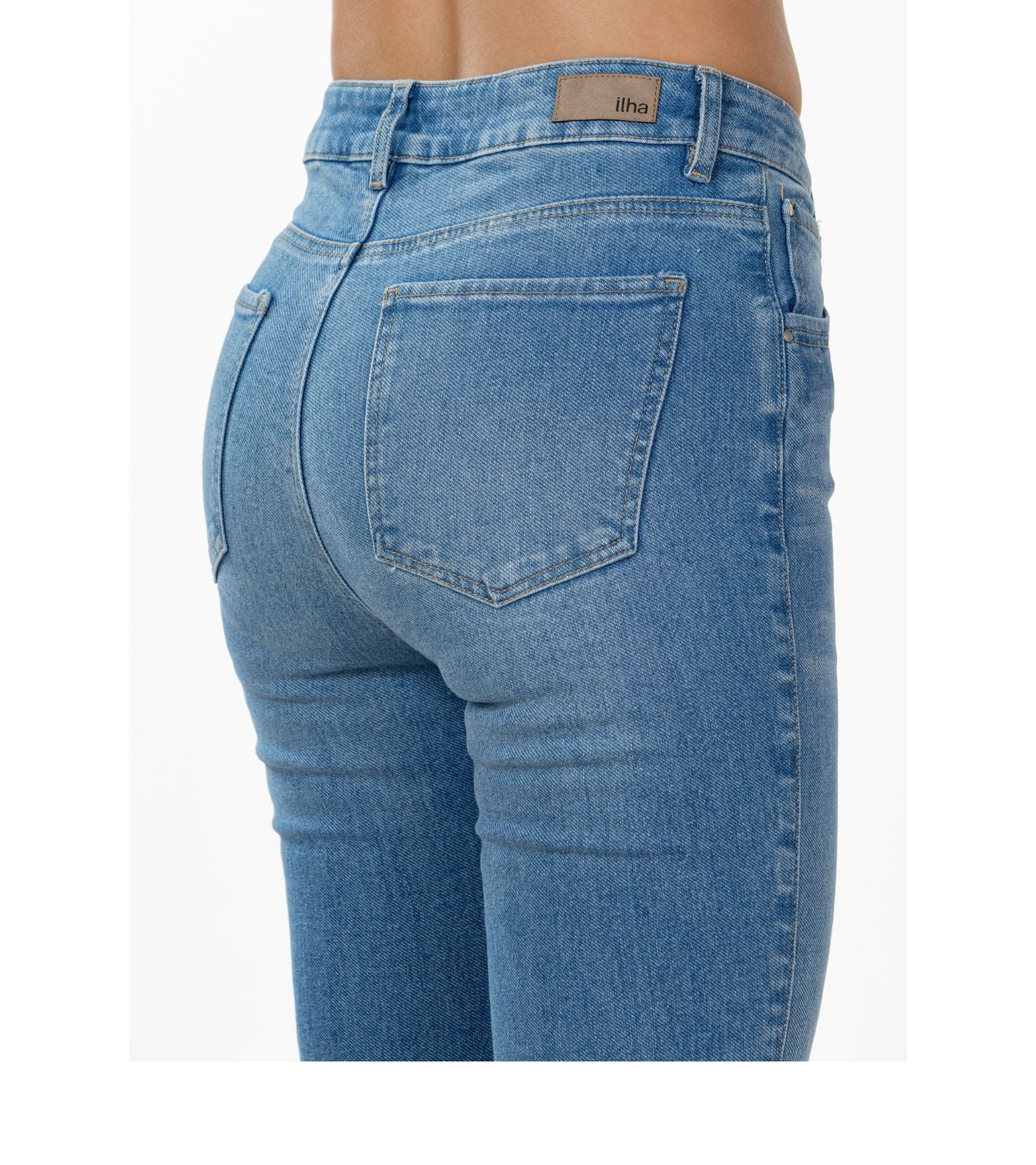 Jeans Stretch Azul Flare 5 Bolsillos Tiro Alto