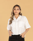 Blusa Oversize Ivory Cuello Camisero