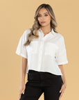 Blusa Oversize Ivory Cuello Camisero