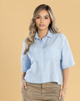 Blusa Oversize Azul Claro Cuello Camisero