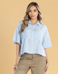 Blusa Oversize Azul Claro Cuello Camisero