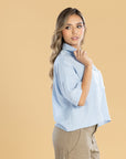 Blusa Oversize Azul Claro Cuello Camisero