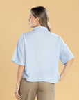 Blusa Oversize Azul Claro Cuello Camisero