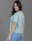 CAMISETA BOXY FIT MANGA CORTA AZUL
