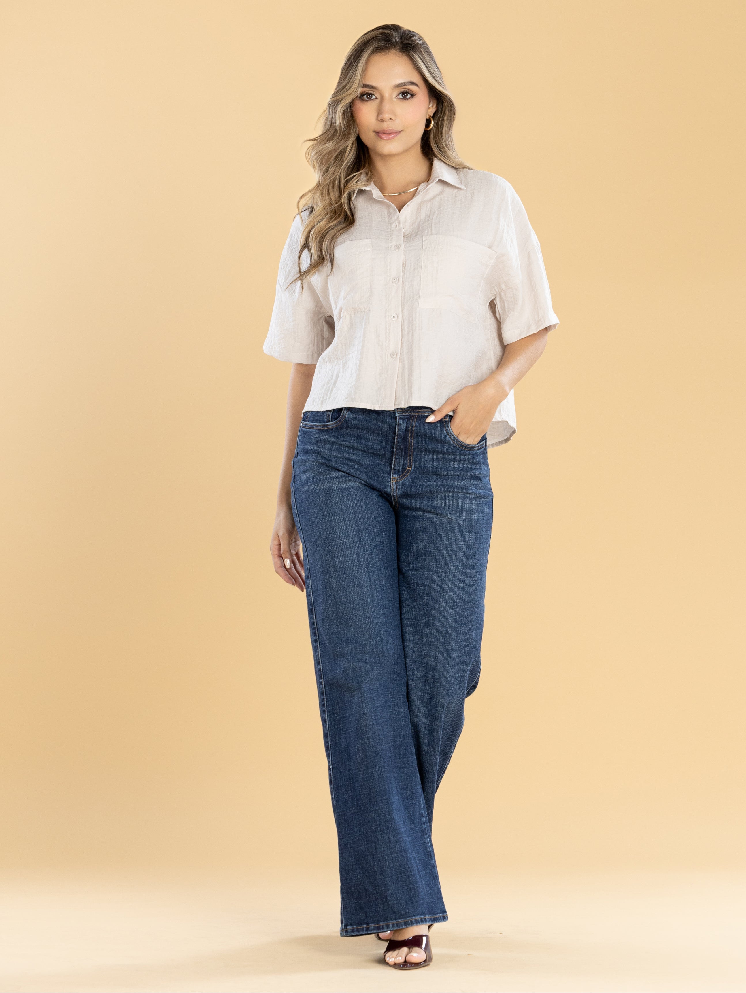 Jeans Confort Azul Oscuro Wide Leg