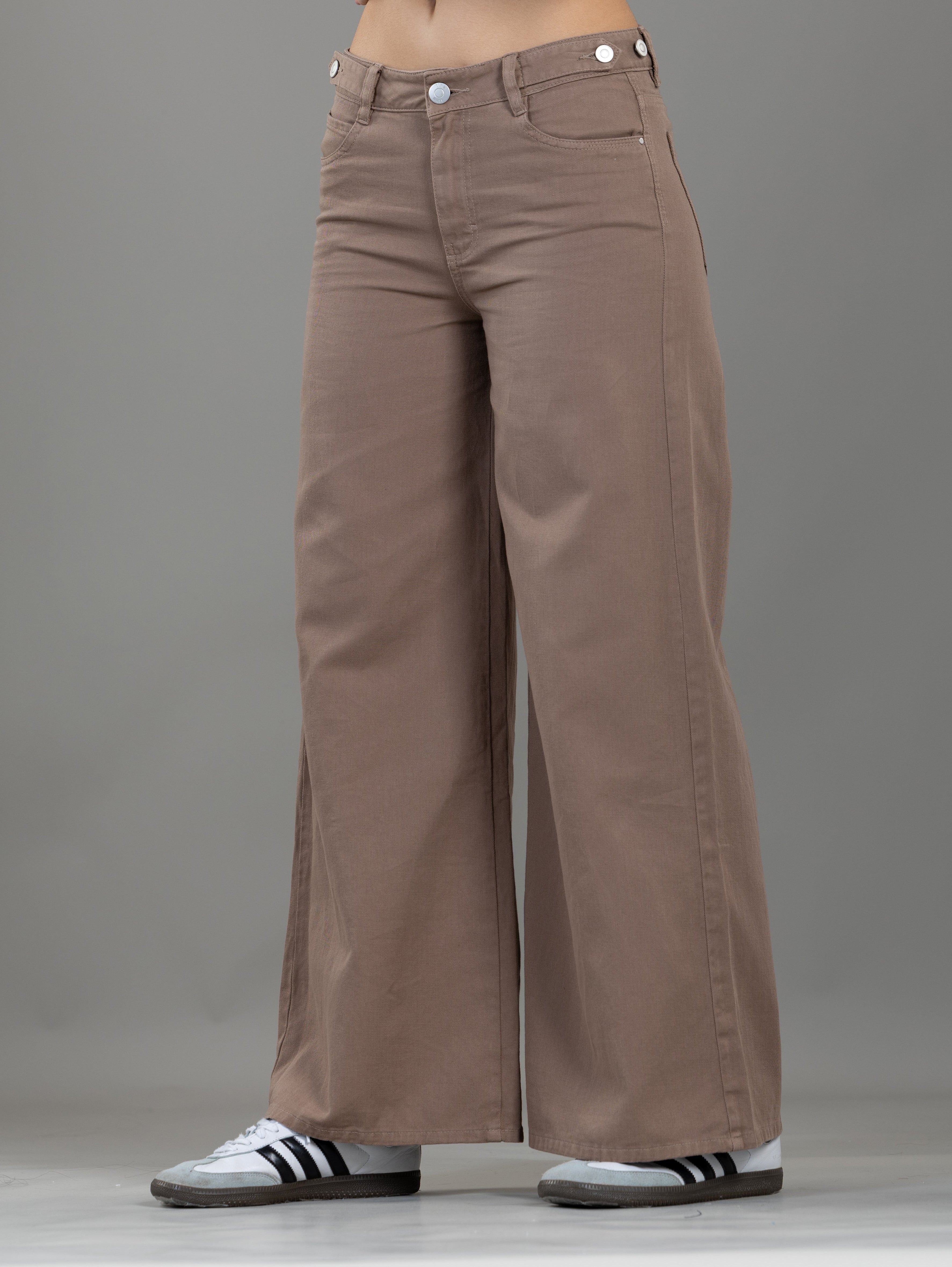 Pantalón Wide Leg Café Ajustable En Cintura