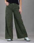 Pantalón Wide Leg Verde Ajustable En Cintura