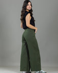Pantalón Wide Leg Verde Ajustable En Cintura