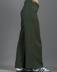 Pantalón Wide Leg Verde Ajustable En Cintura