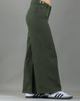 Pantalón Wide Leg Verde Ajustable En Cintura