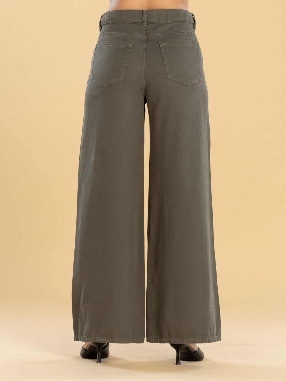 Pantalón Wide Leg Verde Ajustable En Cintura