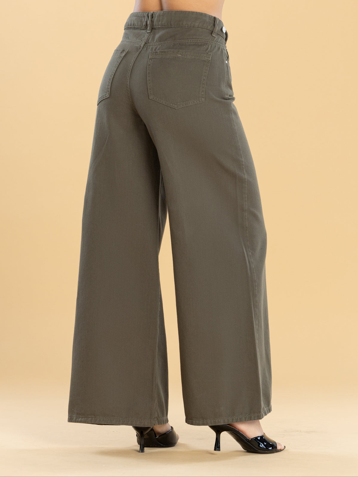 Pantalón Wide Leg Verde Ajustable En Cintura