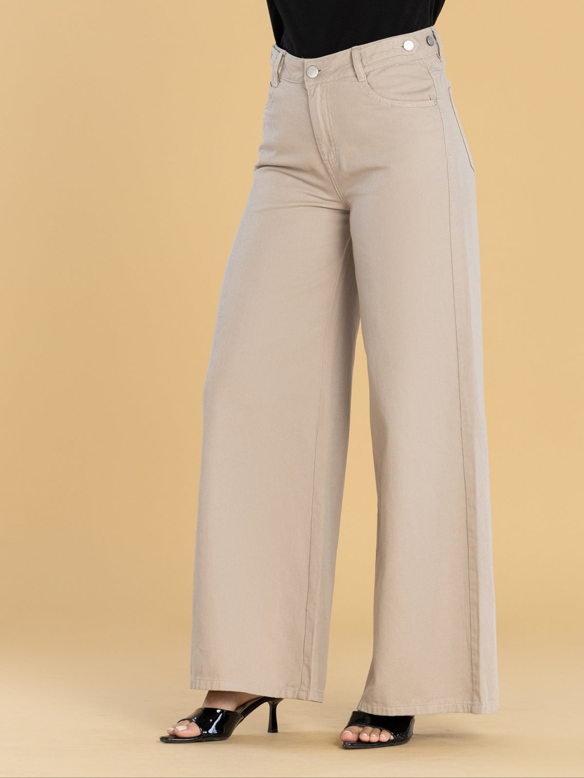 Pantalón Wide Leg Beige Ajustable En Cintura