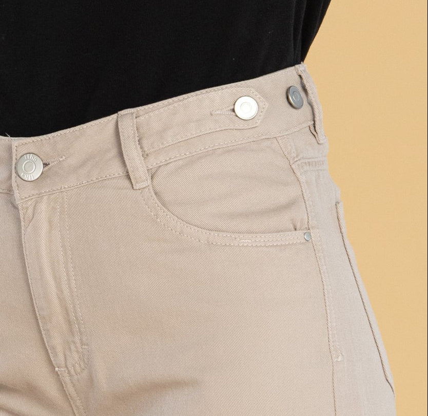 Pantalón Wide Leg Beige Ajustable En Cintura