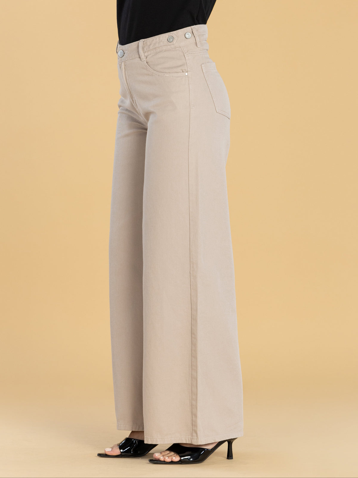 Pantalón Wide Leg Beige Ajustable En Cintura