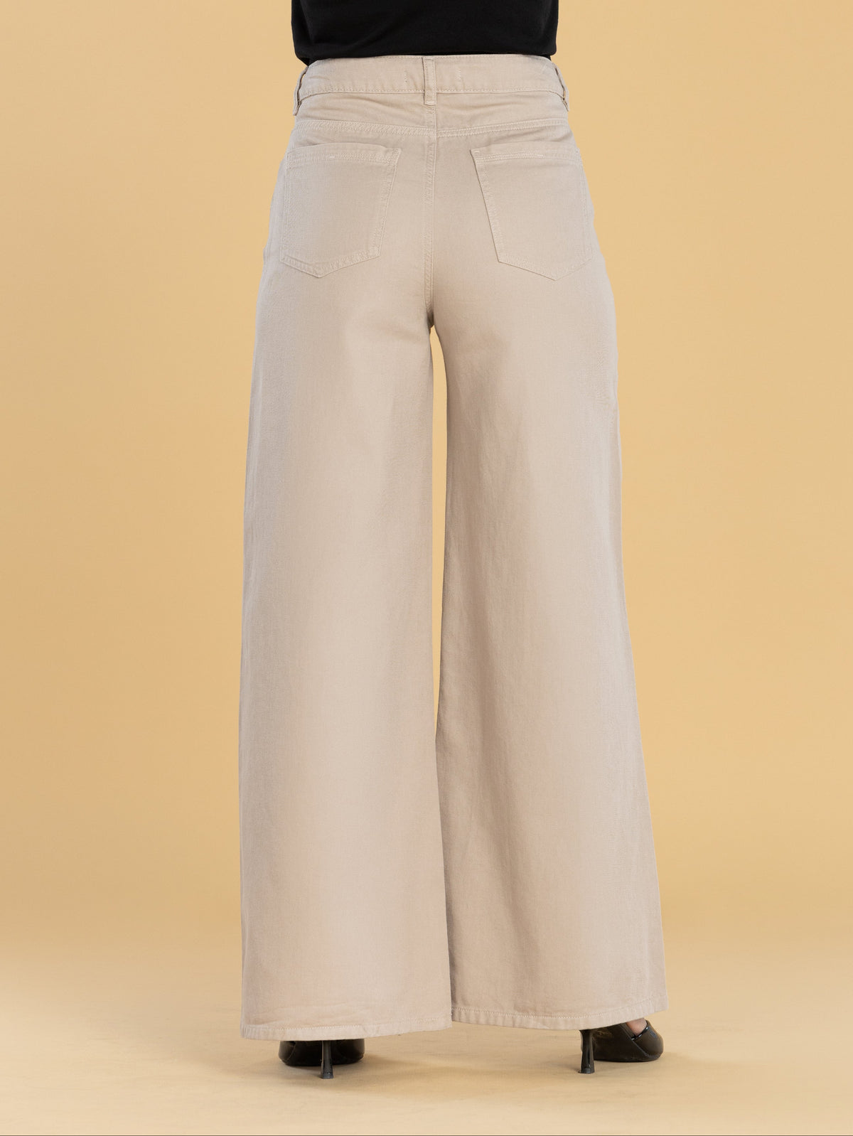 Pantalón Wide Leg Beige Ajustable En Cintura