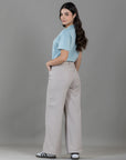 Pantalón Wide Leg Beige Ajustable En Cintura