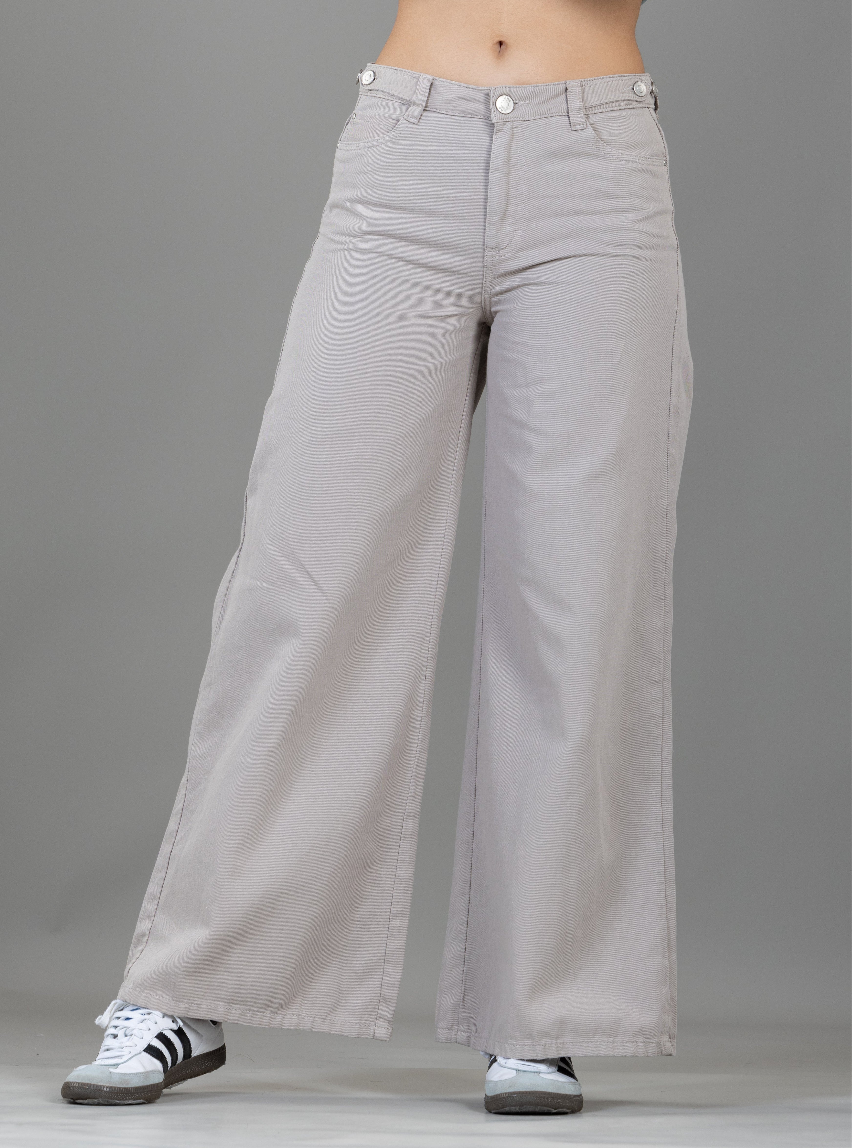 Pantalón Wide Leg Beige Ajustable En Cintura