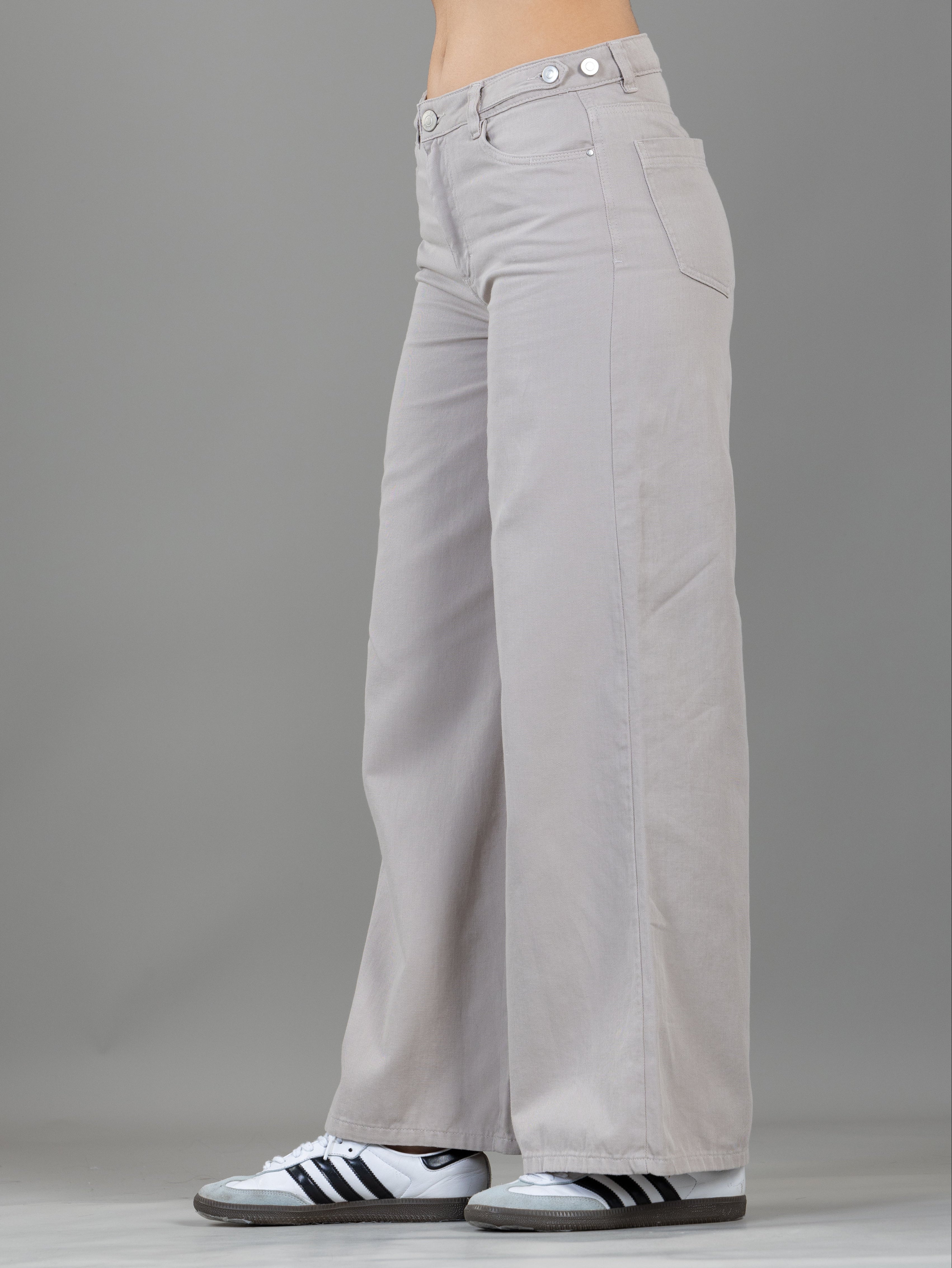 Pantalón Wide Leg Beige Ajustable En Cintura