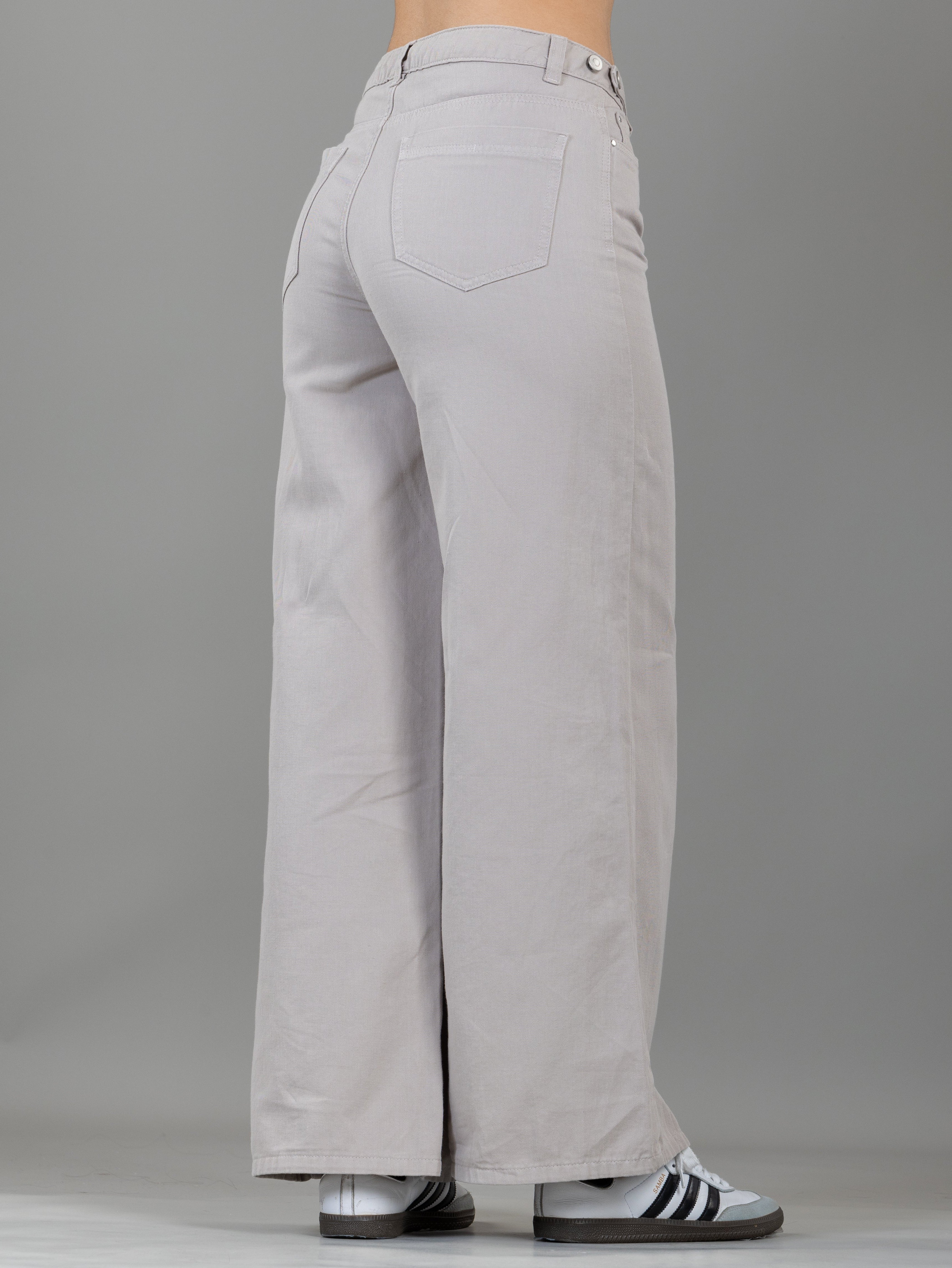 Pantalón Wide Leg Beige Ajustable En Cintura