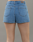 Short Azul Medio Tiro Alto Corte Atlético En Costado