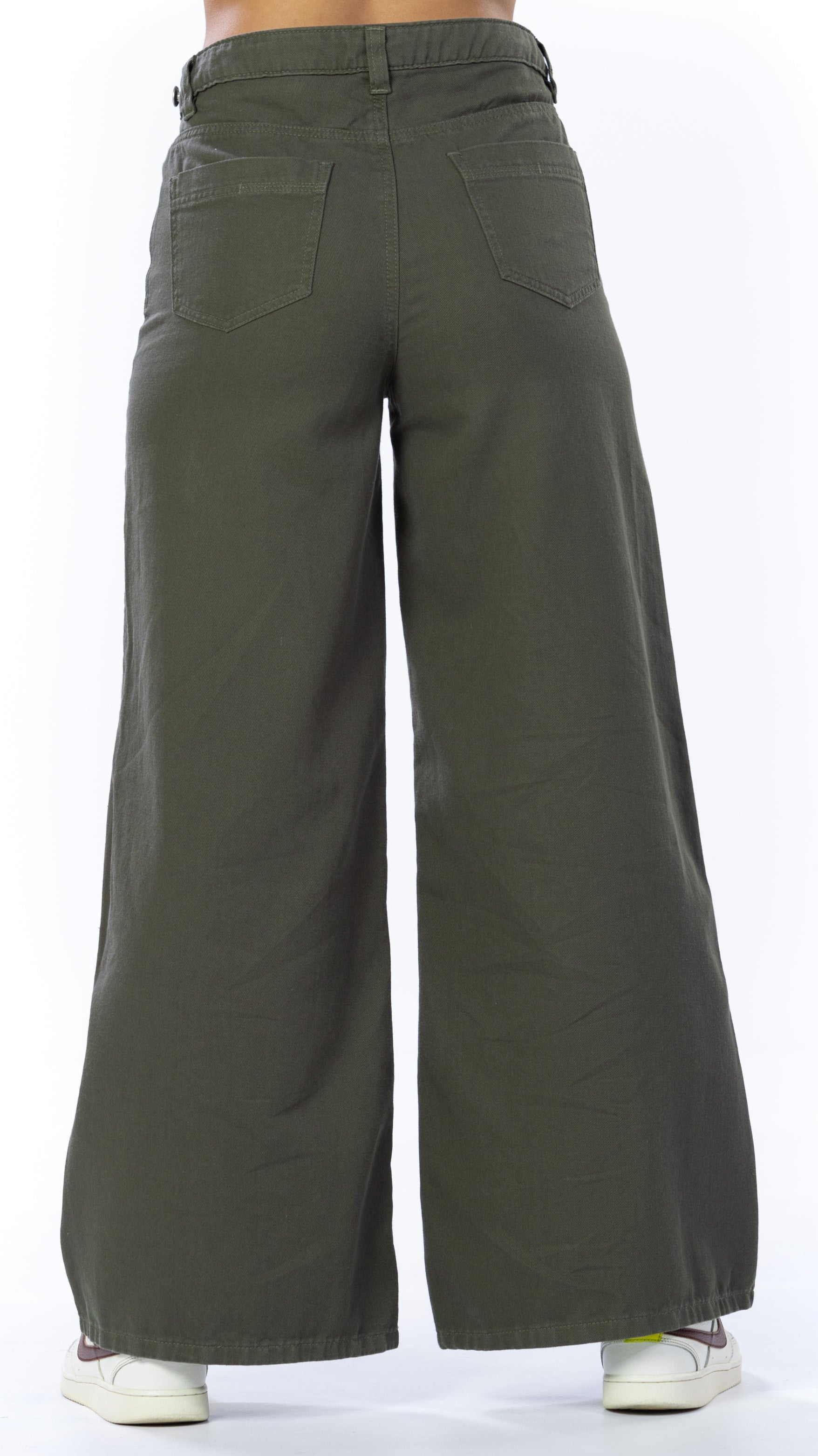 Pantalón Wide Leg Verde Ajustable En Cintura