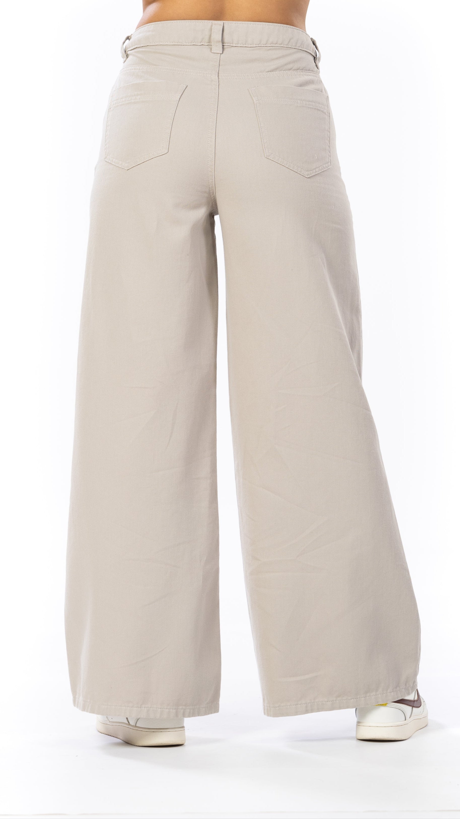 Pantalón Wide Leg Beige Ajustable En Cintura