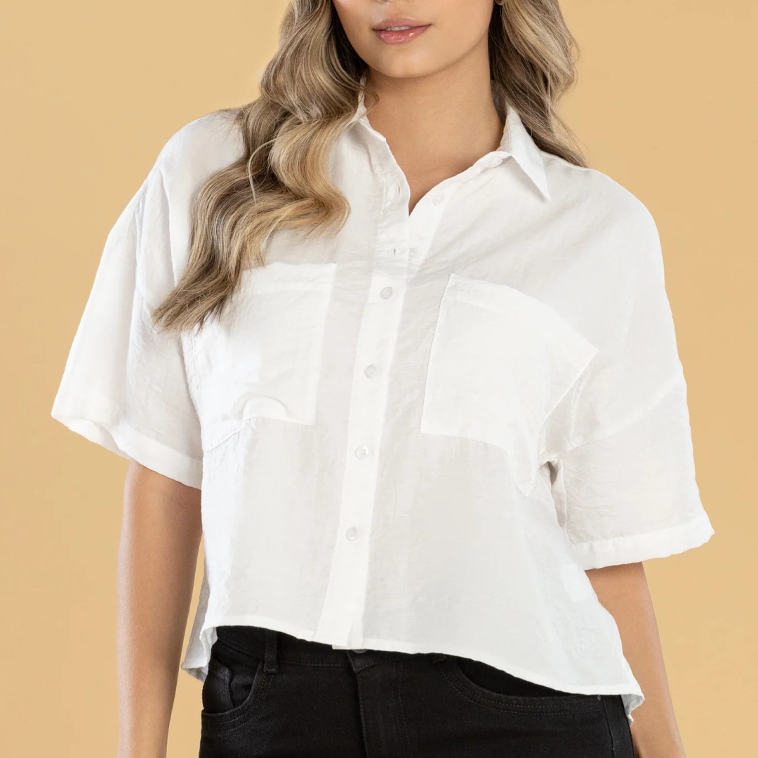 Blusa Oversize Ivory Cuello Camisero