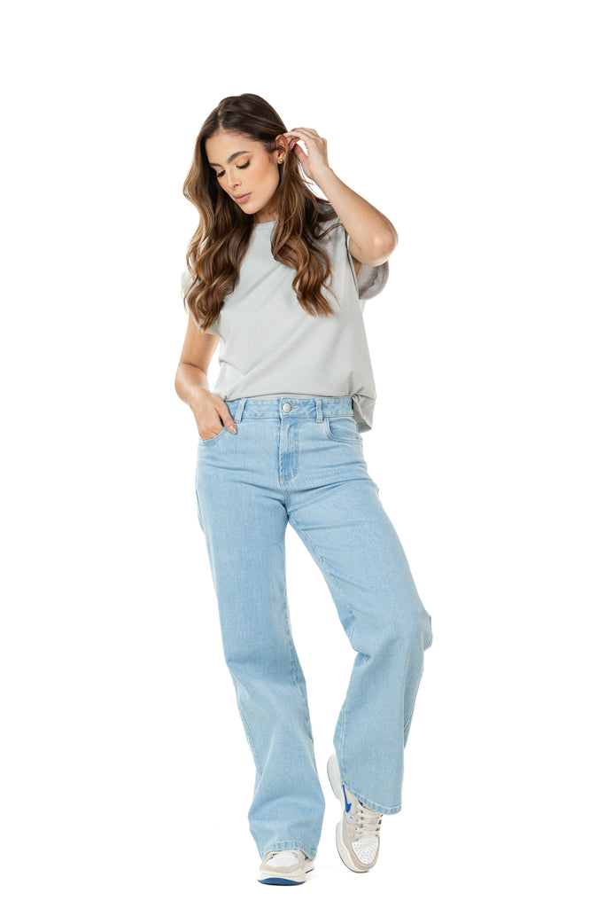 Jeans Stretch Azul Claro Wide Leg - Main Image